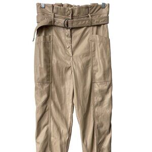 House Of Harlow 1960 Faux Leather Pants Size 6 Belted Waist Cropped Tapered Leg